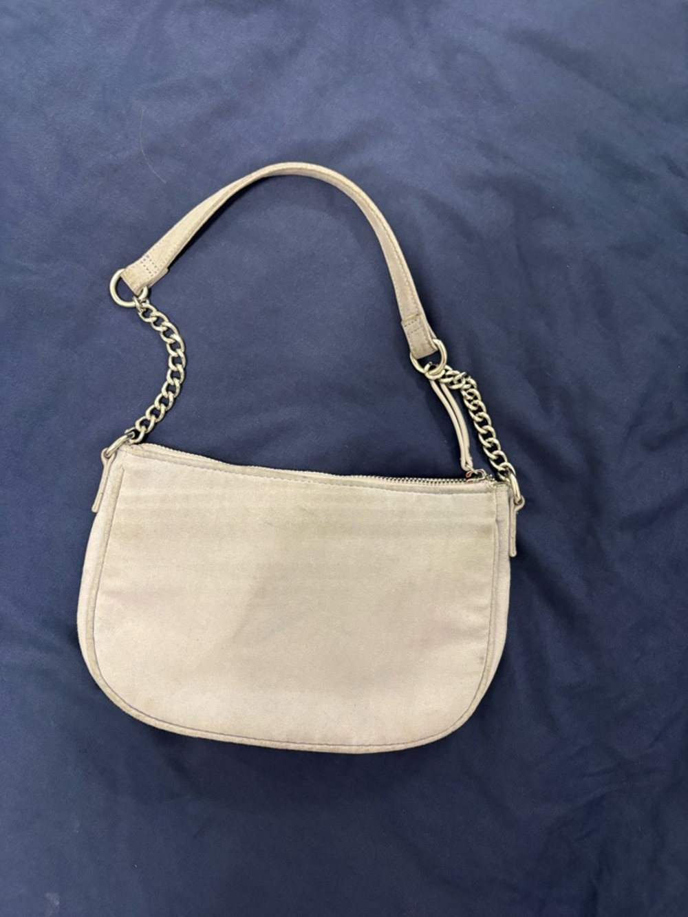 Soft Blue Small Crescent ShoulderBag Chain Strap Detachable Strap Zip Lined Gold